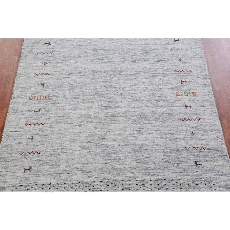 Hand Knotted Oriental 100% Wool Carpet Tribal Animal Pictorial Beige & Ivories Gabbeh Area Rug - 6' 9'' X 5' 2''