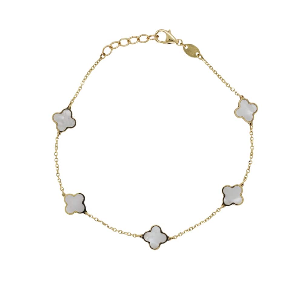 Italian Gold 14K Yellow Gold Clover Gemstone Bracelet - Made in Italy 7mm Clover Size 1.40 grams