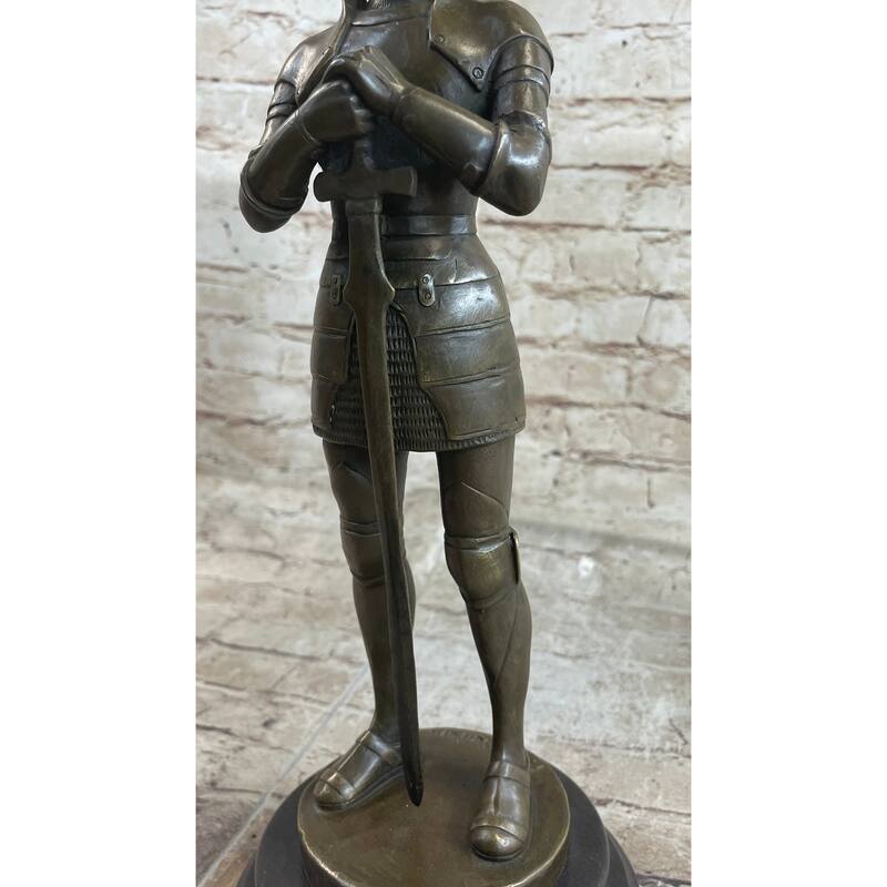 Medieval European Knight Heavy Armor Bronze Statue Sculpture Figure 14 Inches X 5 Inches