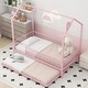 preview thumbnail 20 of 32, Contemporary Mordern Design Twin Size House Platform Bed,Solid Metal Bed with Trundle,Semi-Enclosed Fence
