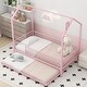 preview thumbnail 3 of 12, Pink Twin Size Metal House Bed with Fence, Kids Bed with Trundle