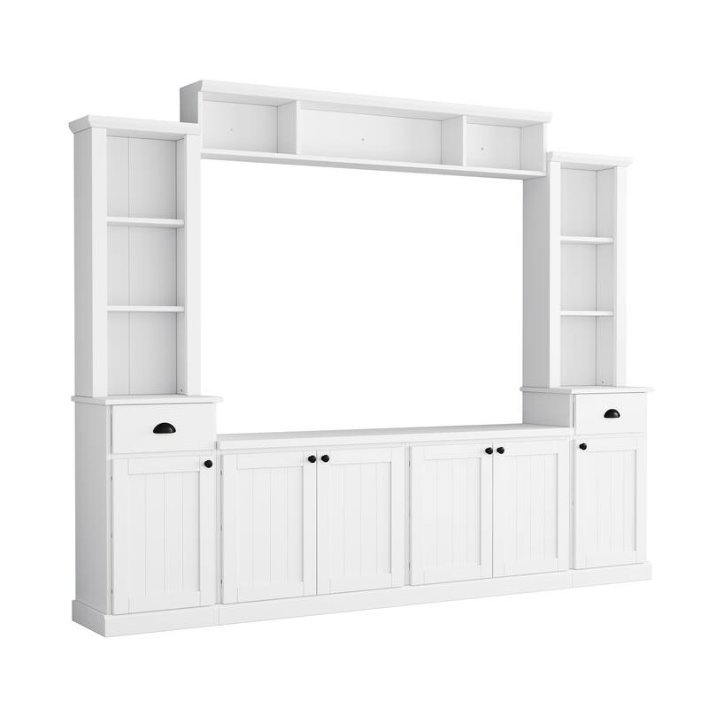 Modern Wall Unit Set for TVs Up to 75" with Adjustable Bridge & Ample Storage - Includes Bookcase, Wine Rack & Display Case