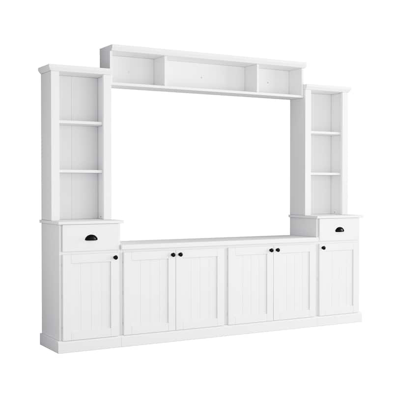 Roomfitters Modern Entertainment Wall Unit Set with Bridge, Large Media Console and TV Stand with Adjustable Shelves