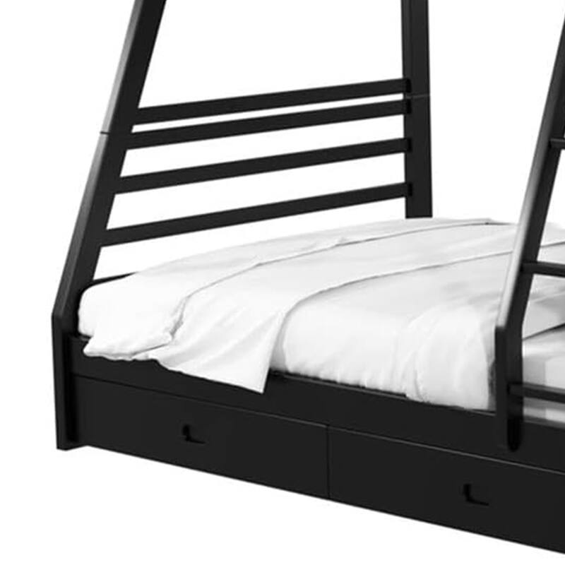 Zegy Twin over Full Bunk Bed with 2 Drawers and Attached Ladder, Black