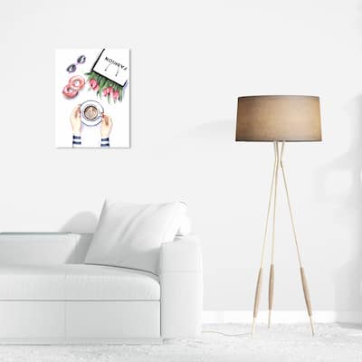 Wynwood Studio Fashion and Glam Coffee and donut time Pink and Modern & Contemporary Wall Art Canvas Print