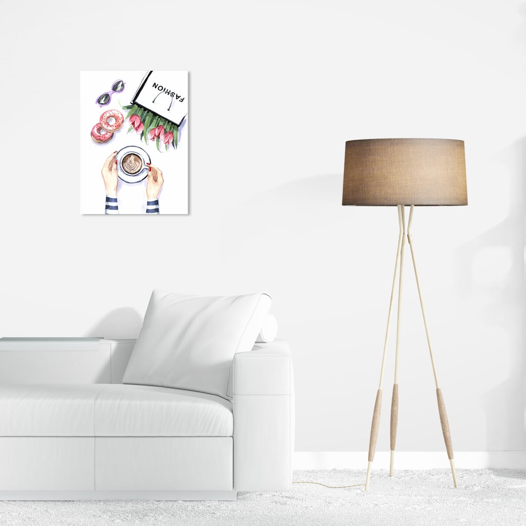 Wynwood Studio Fashion and Glam Coffee and donut time Pink and Modern & Contemporary Wall Art Canvas Print