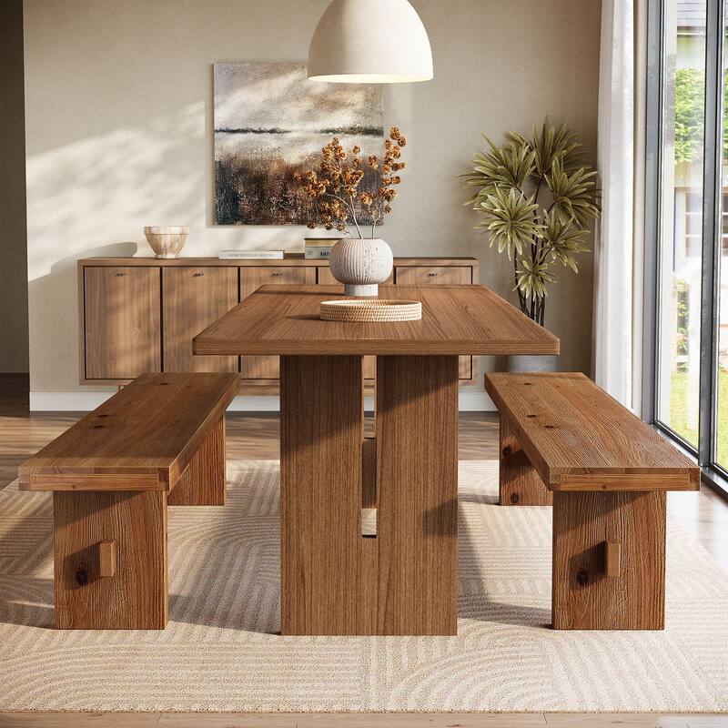 Solid Wood Bench, 63" End of Bed Bench, Extra Long Dining Benches for Bedroom, Dining Room, Kitchen, Foyer