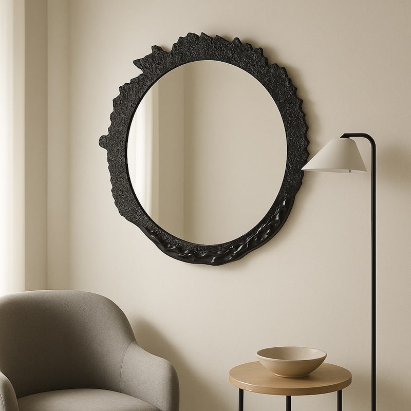 Metal Modern Textured Frame Wall Mirror - Black, 35" - 35.0"