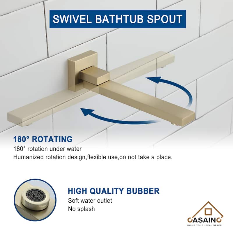 1-Handle 3-Spray Pattern 10 in Wall Mount Shower Head, Tub and Shower Faucet, Brushed Gold (Valve Included) - 10 inch