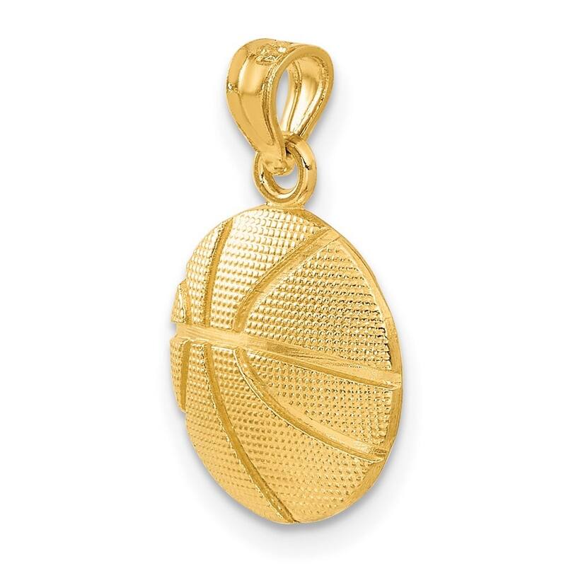 Curata 14k Yellow Gold Satin 18" Basketball Pendant Necklace - 21.5x13.8mm