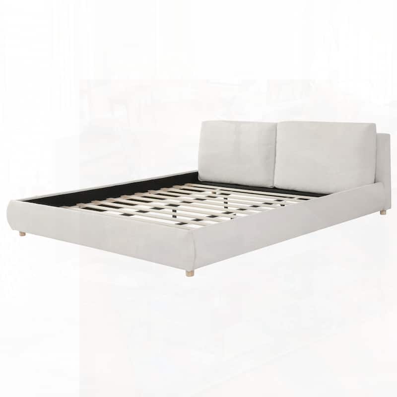 Upholstered Platform Bed with Curve-Shaped Design Headboard