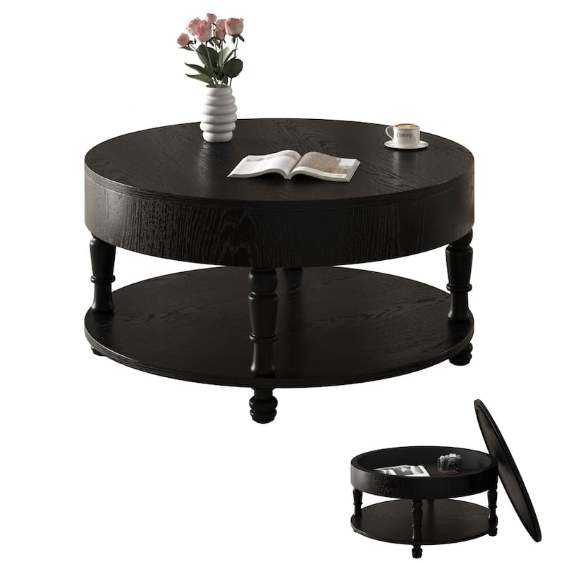 31.5" Modern Round Flip-top Coffee Table with Hidden Compartment