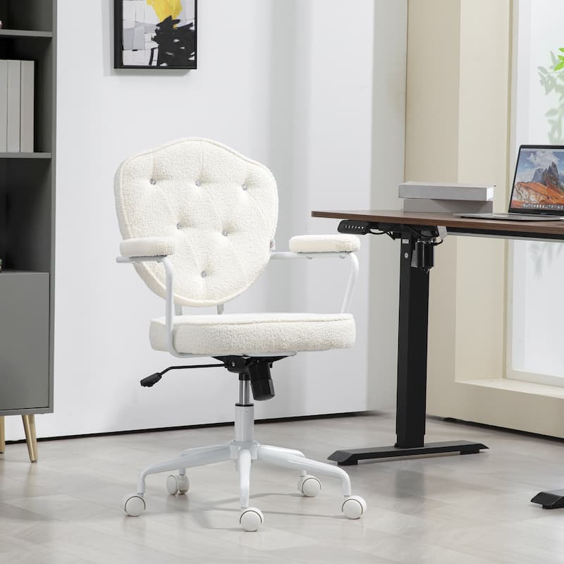 Cozy Teddy Fleece Office Chair, Cute Home Computer Desk Chair, Swivel Vanity Chair
