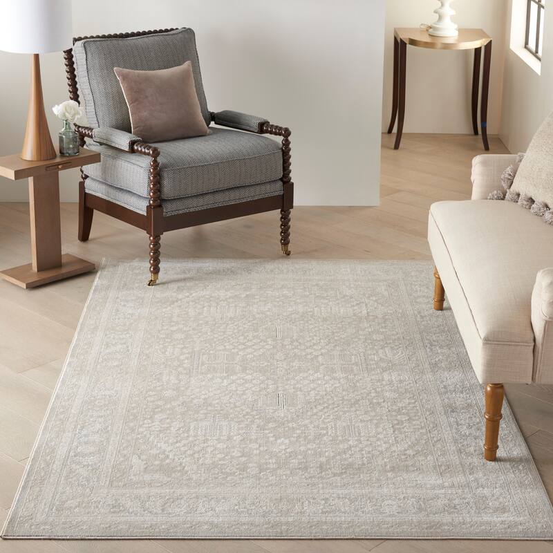 Malta Bordered Center Medallion Area Rug - 3'11" x 5'7" - Beige/Grey - Rectangle