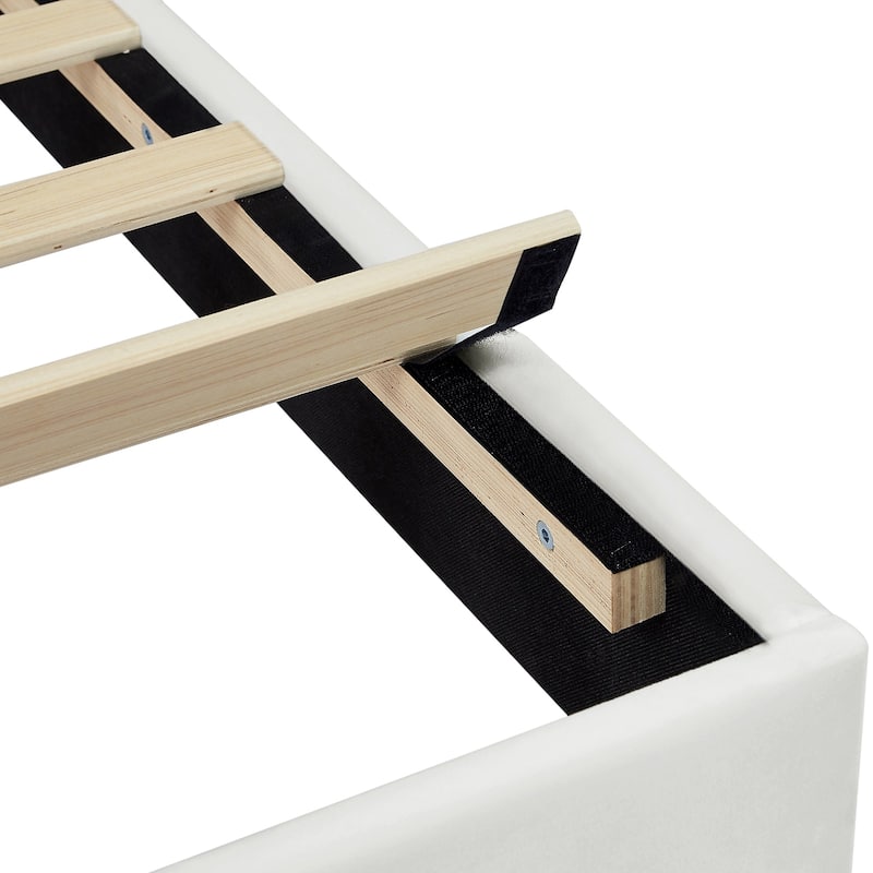 VECELO Velvet Upholstered Bed Frame with Vertical Channel Tufted Headboard, Adjustable Headboard, Wooden Slats Support