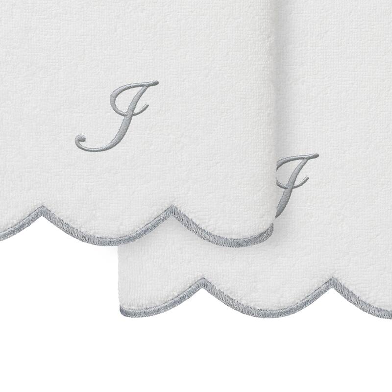 Authentic Hotel and Spa 100% Turkish Cotton Grey ADORNIA Scallop Personalized 2 Piece Hand Towel Set - 2 Hand Towels