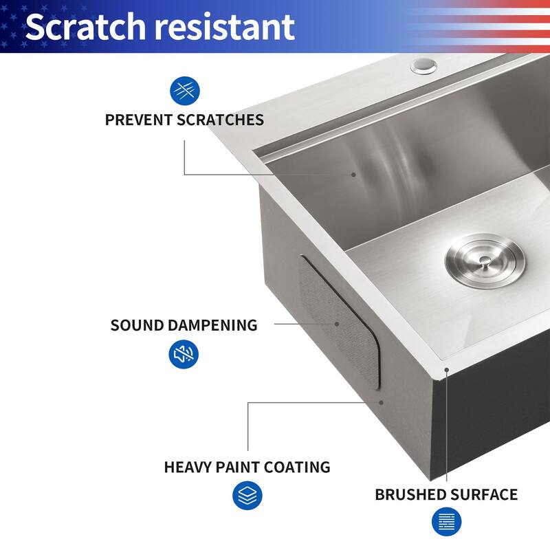 Drop-in Single Bowl Stainless Steel Kitchen Sink with Workstation