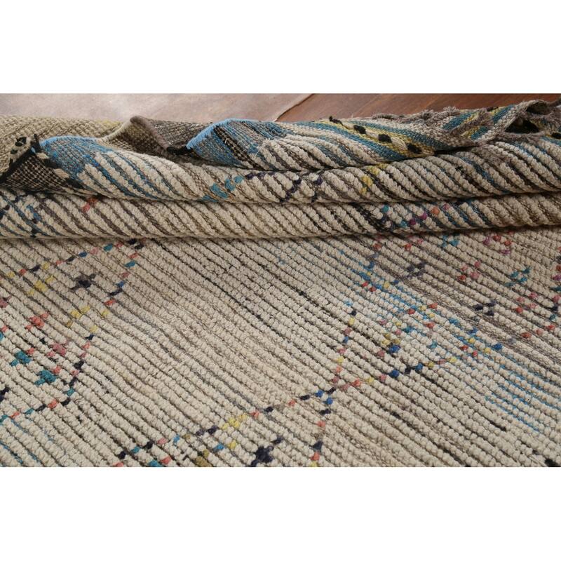 Striped Geometric Moroccan Area Rug Hand-Knotted Wool Carpet - 5'9"x 10'0"