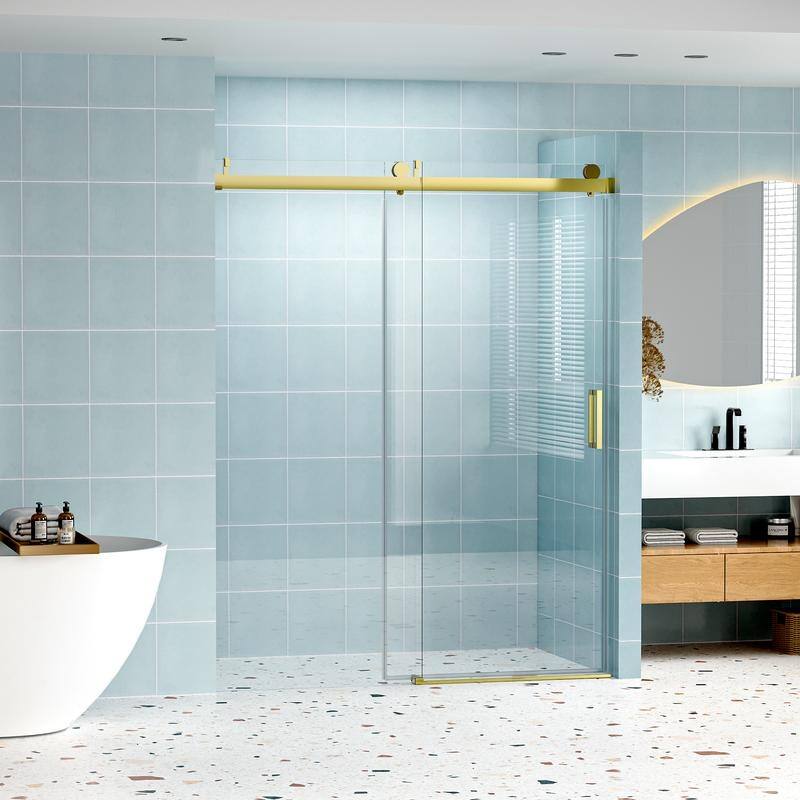 ABRUZZO 56-60" W x 76" H Frameless Soft-Closing Single Sliding Shower Door 1/4" (6mm) Explosion-Proof Tempered Glass
