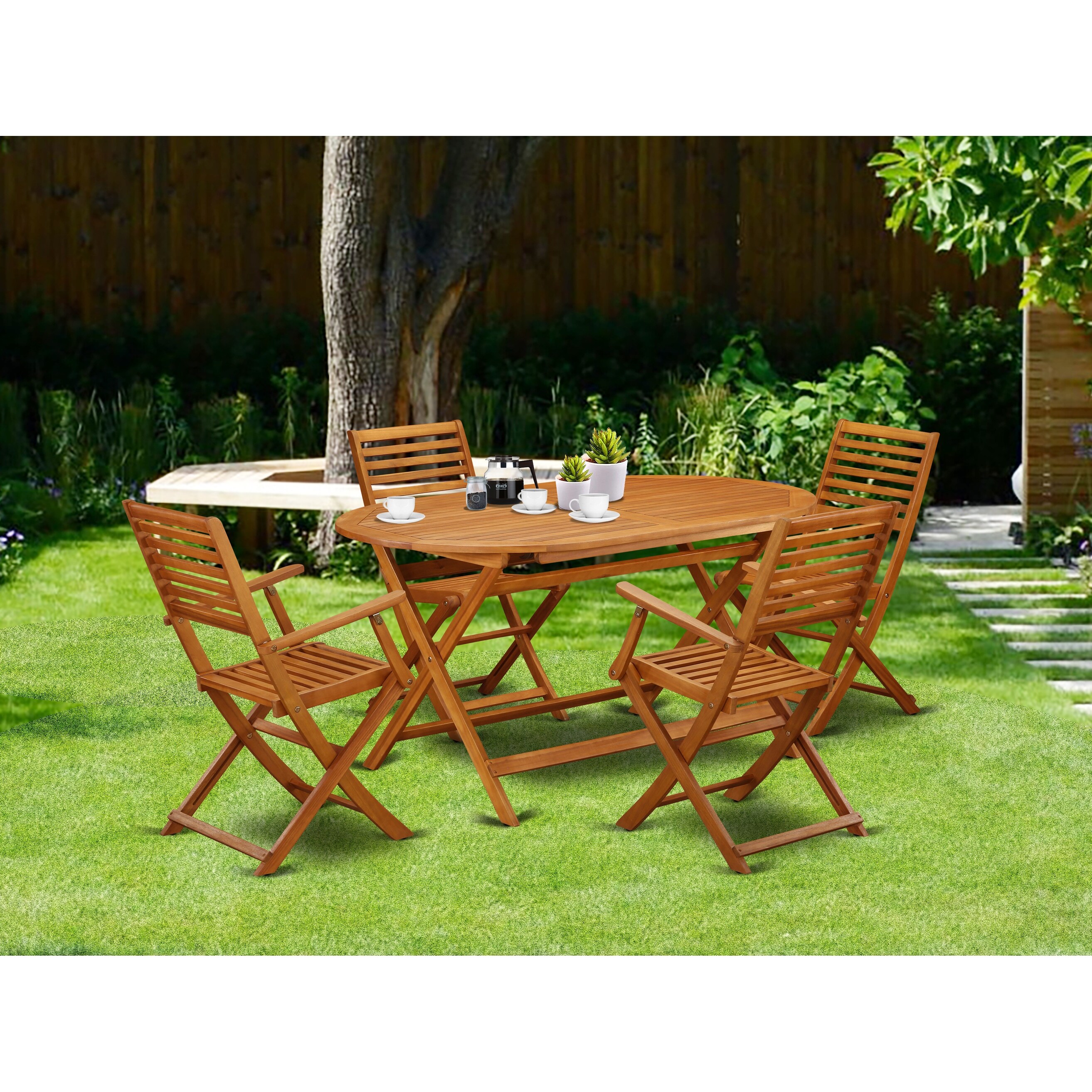 Shop Acacia Wood Outdoor Patio Set Offers An Outdoor Table Foldable Chairs Number Of Chair Option Overstock 27600262 5 Piece Sets