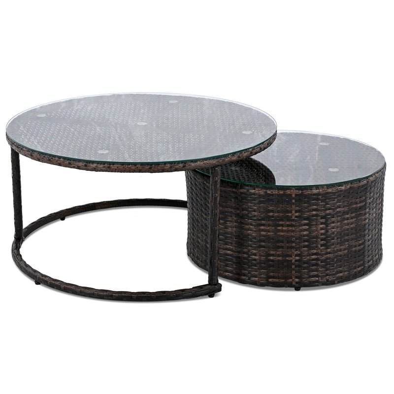 9-Piece Outdoor Half-Moon Patio Sofa Set, Wicker Sectional Sofa with Nesting Coffee Table, Rattan Conversation Set