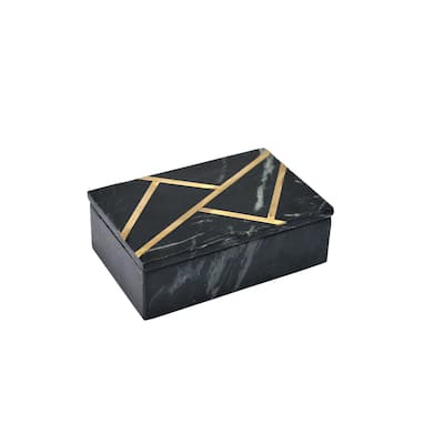 Marble & Brass Inlay Box Black -ST