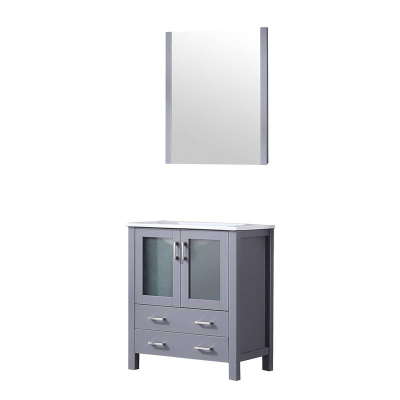 Bathroom Vanity with Ceramic Top, 28" x 32" Mirror, Soft Close Cabinet & Drawers, Scratch & Stain Resistant