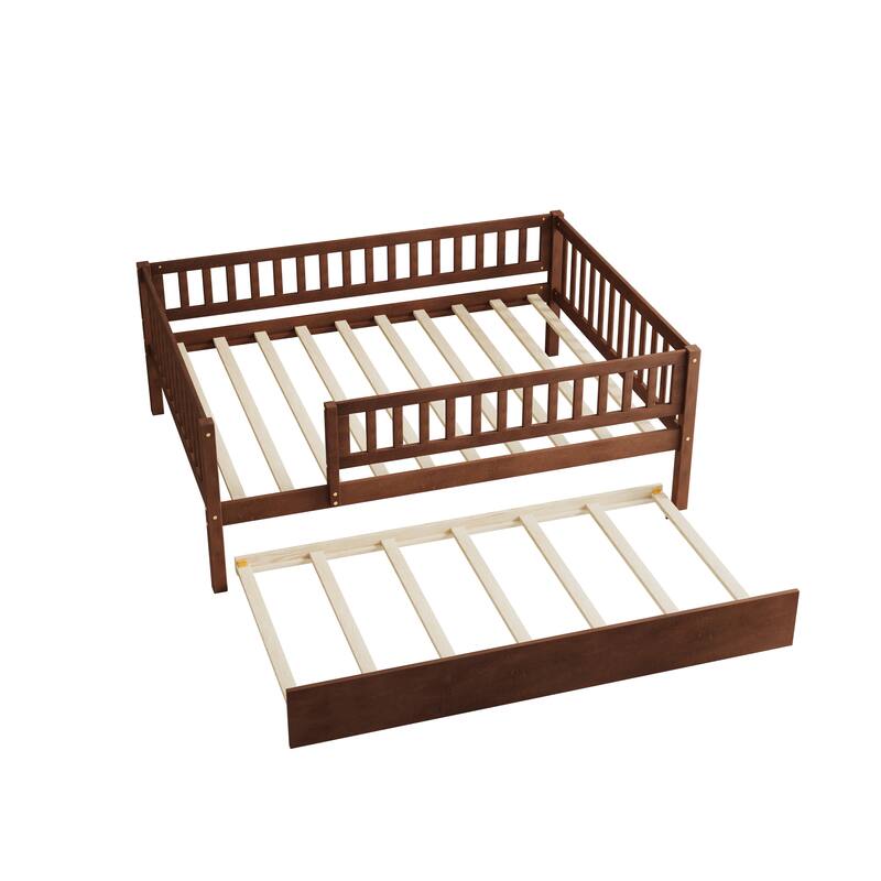 Wood Daybed with Trundle and Fence Guardrails