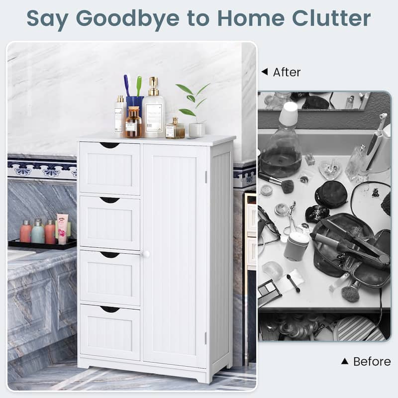 Costway Wooden 4 Drawer Bathroom Floor Cabinet Storage Cupboard 2