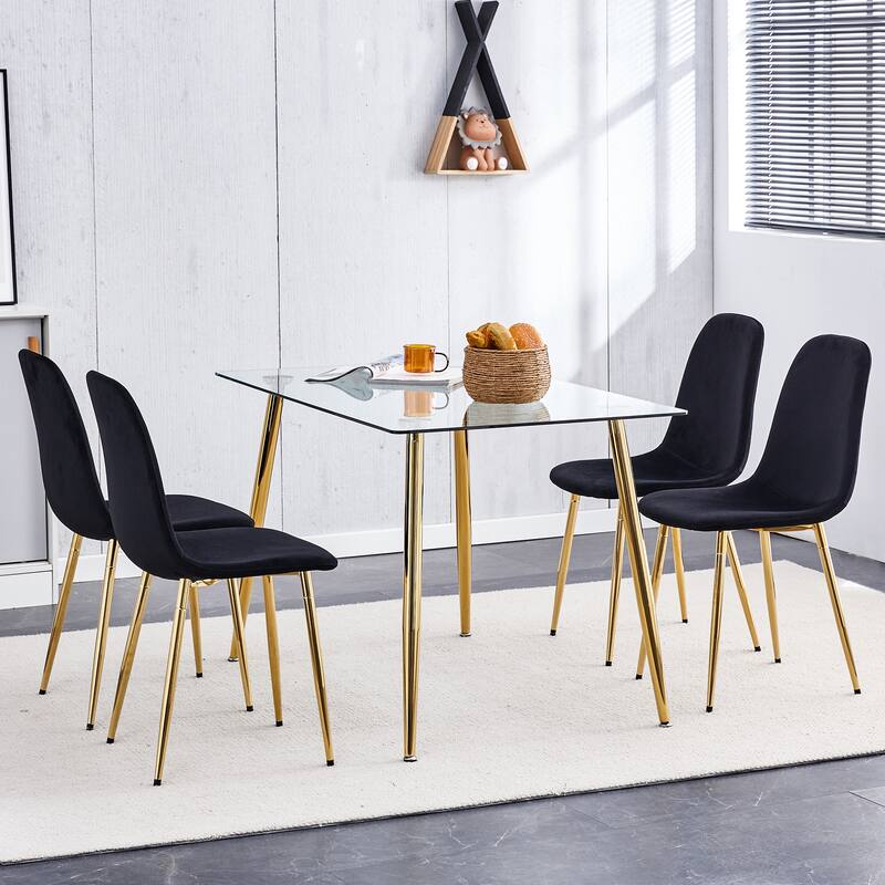 Modern Mid-Century Dining Chairs with Velvet Seats and Spoon-Shaped Metal Legs, for Dining Room, 6-Piece Set