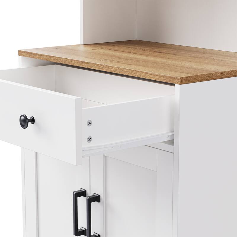 Storage Cabinet with 4 Solid Wood Gourd-Shaped Legs,Kitchen Pantry Cabinet with Adjustable Shelves,5 Tier Bookshelf with Drawer