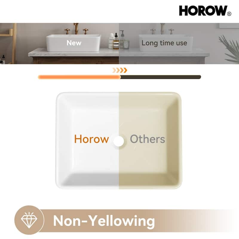 HOROW 19 inch Rectangular White Bathroom Ceramic Vessel Sink Art Basin
