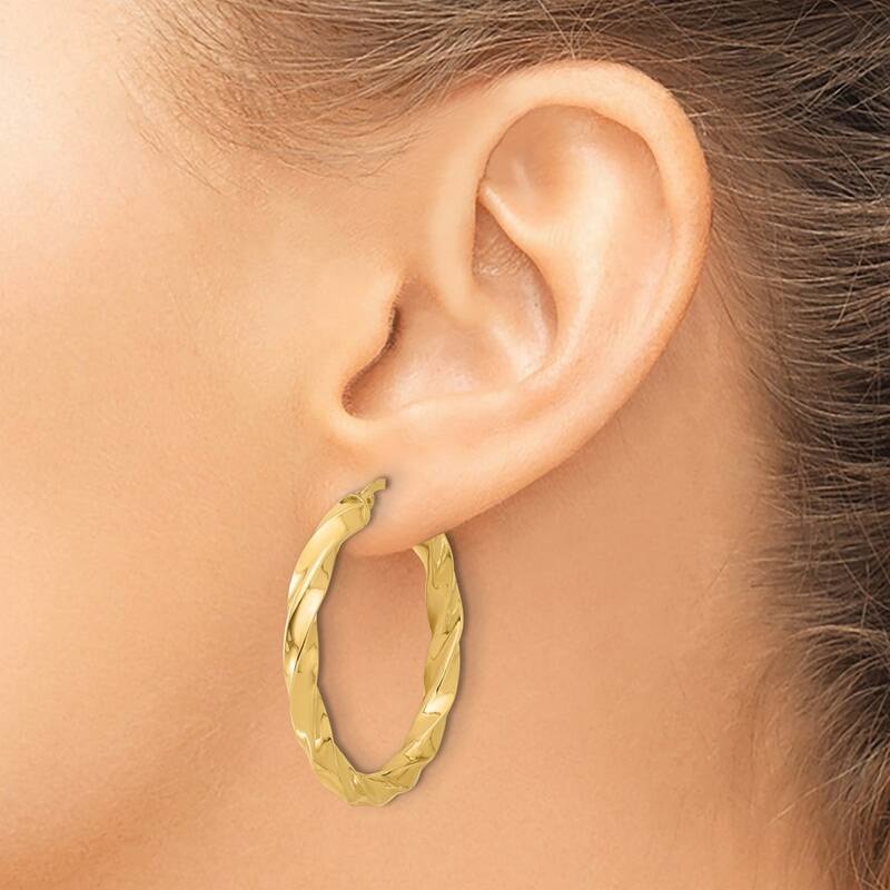 Curata 14k Yellow Gold Polished Twisted Hoop Earrings - 35.12x35.75mm