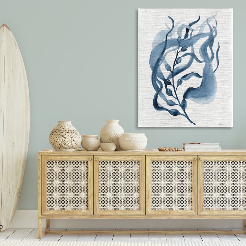 Stupell Fluid Blue Herb Leaf Canvas Wall Art Design By Carol Robinson