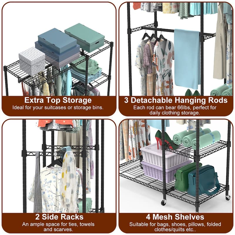 4-Tier Heavy Duty Garment Rack with Wheels