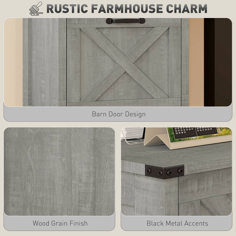 HOMCOM 2 Drawer Vertical File Cabinet with Silent Slides,Farmhouse Filing Cabinet with Barn Doors for A4/Letter Size