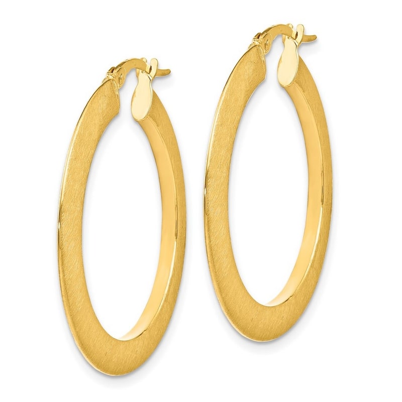 Curata 14k Yellow Gold 35x2mm Brushed Knife-edged Hoop Earrings