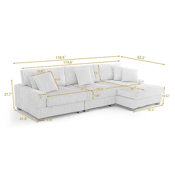 dimension image slide 1 of 5, 118.4"W Plush Modular Sectional Sofa with Pillows