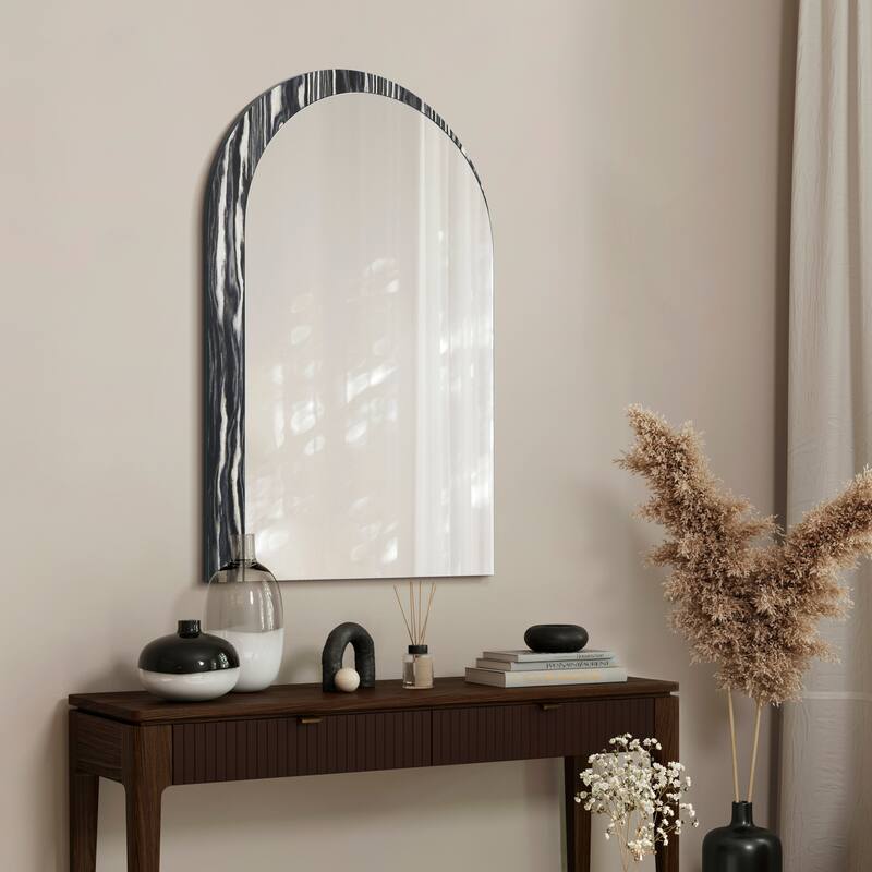 Arched Elegance Wall Mirror, 36"x24" Arched Mirror Featuring an Exotica Stained Veneer Frame - 36"x 24"x0.6"