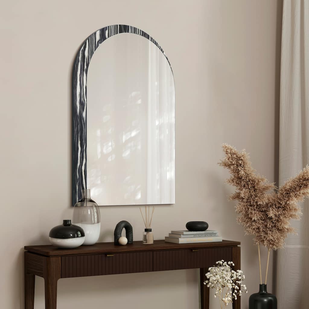 Arched Elegance Wall Mirror, 36"x24" Arched Mirror Featuring an Exotica Stained Veneer Frame - 36"x 24"x0.6"