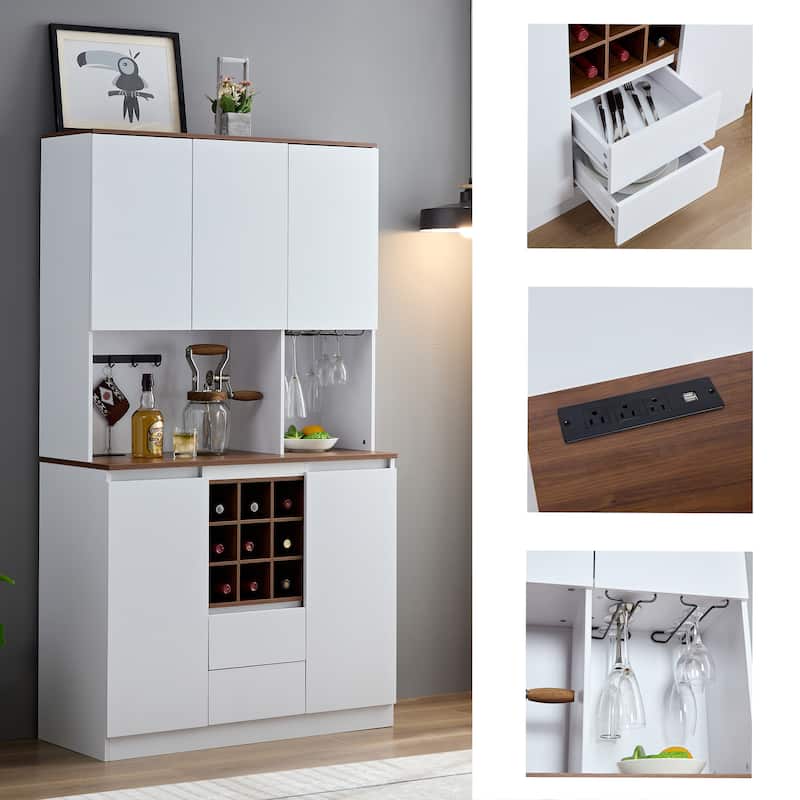 Farmhouse Coffee Bar Wine Cabinet ,68.9'' Kitchen Buffet Cabinet with Storage, Liquor Cabinet for Home & Dining Room