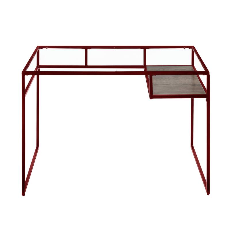 Versatile Metal and Glass Writing Desk with Open Shelf Storage