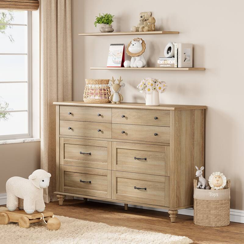 Kids Dresser with 7/8 Drawers for Bedroom, Wide Dresser for Kids Room - Natural - 8-drawer