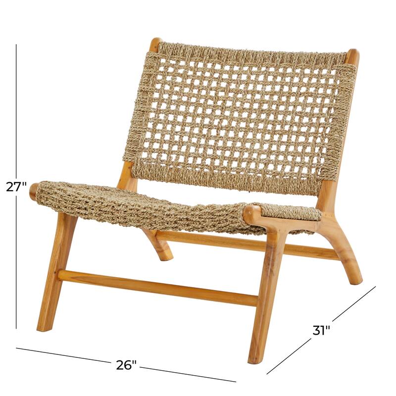 Teak Wood Living Room Accent Chair with Leather or Woven Cane Seat