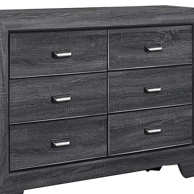 6 Drawer Wooden Dresser with Raised Border and Cup Pulls, Dark Gray