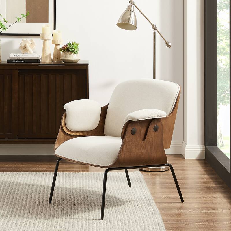 Art Leon Mid-Century Modern Fabric and Wood Accent Arm Chair