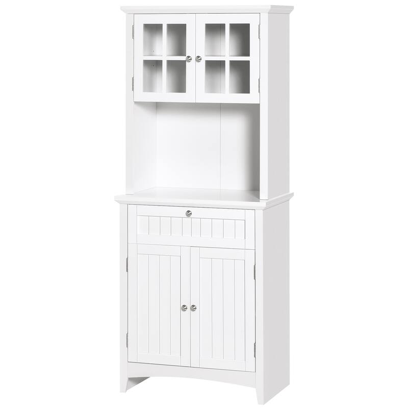 Elegant Buffet with Adjustable Shelves, Kitchen Pantry Storage Cabinet with Framed Glass Door Drawer and Microwave Space