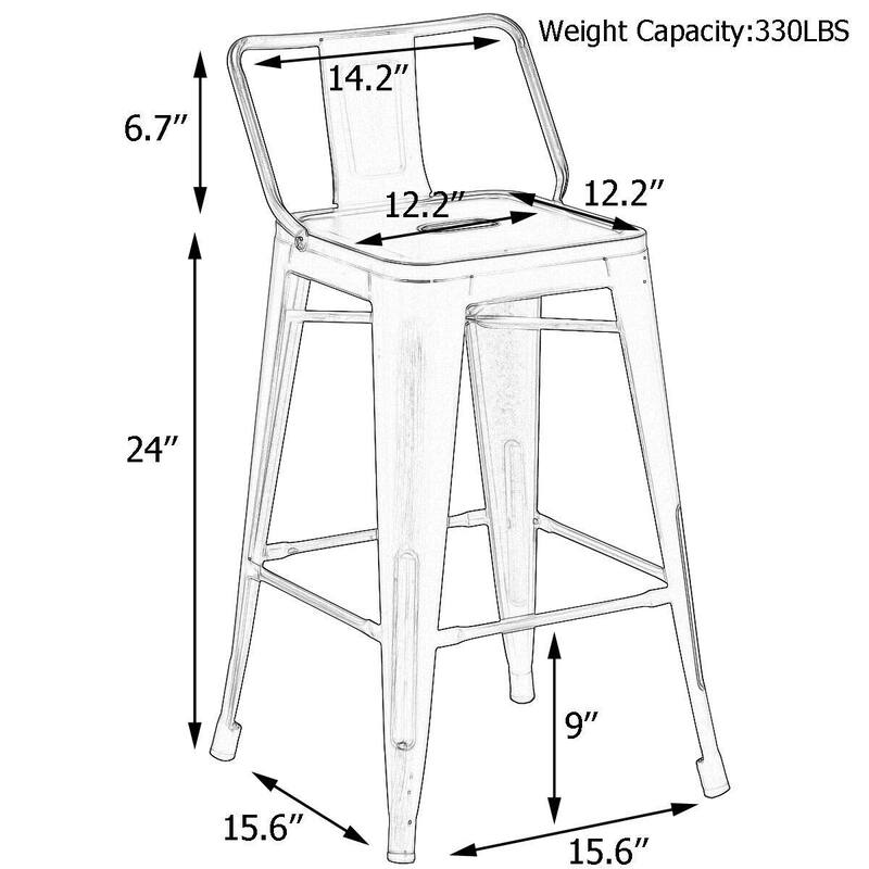 Metal Bar Stools Set of 4,Bar Stool with Low Back for Indoor/Outdoor Barstools
