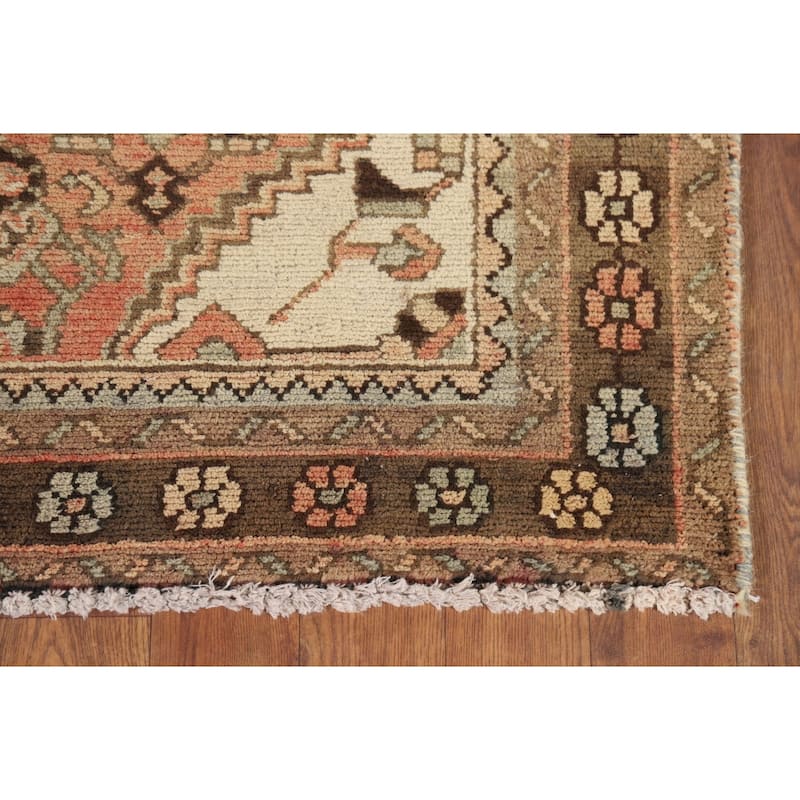 Hamedan Vintage Persian Runner Rug Handmade Orange Wool Carpet - 3'5" x 10'4"