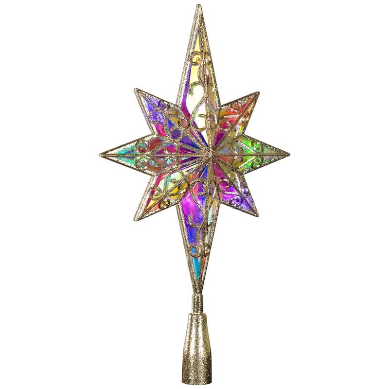 LED Star of Bethlehem Christmas Tree Topper - 14.5" - Champagne Gold - Multi Lights